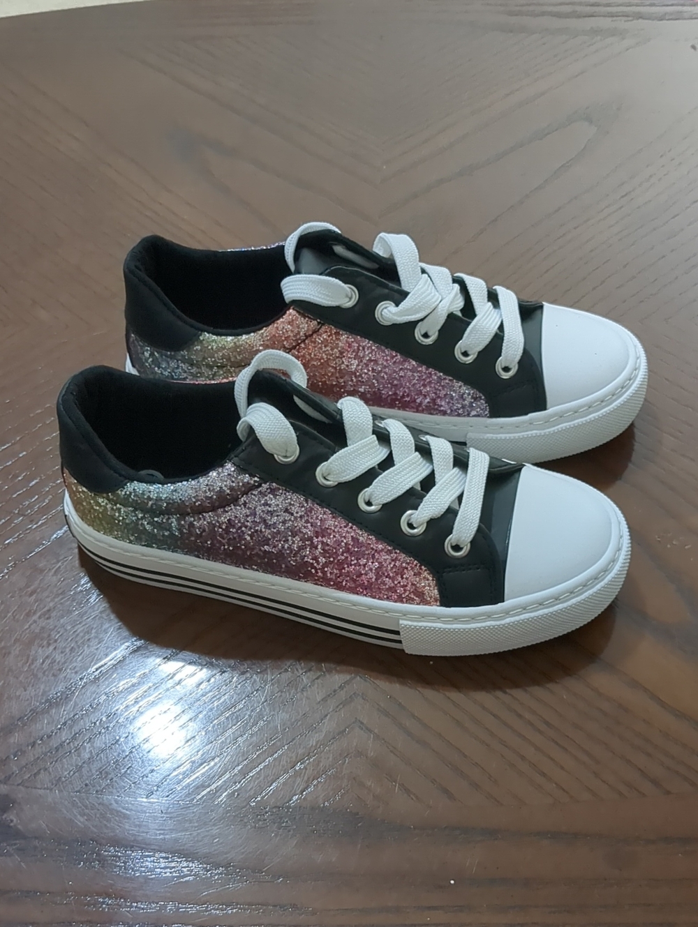 Olivia Miller Black Low-Top Sneakers with Pink, Gold & Silver Glitter